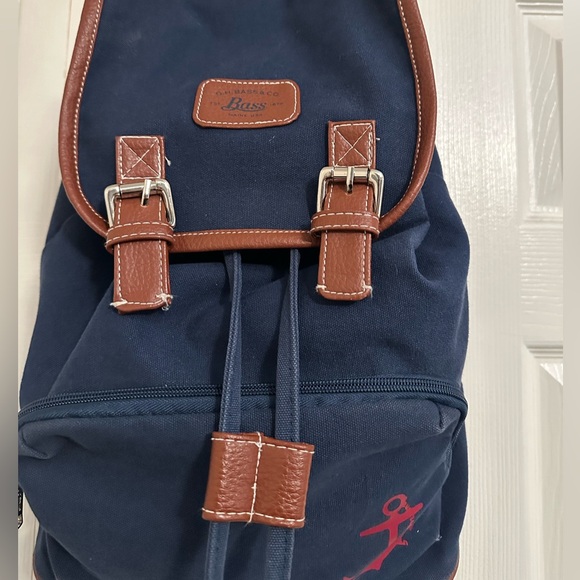 Vintage G.H. Bass and Co Navy Blue Canvas Backpack with Brown Leather Trim - Picture 2 of 10